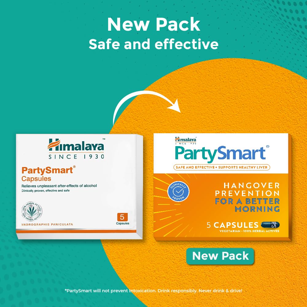 HIMALAYA PARTY SMART, PREVENTS HANGOVER & HELPS SUPPORT LIVER SAFE & EFFECTIVE 25 CAPSULES