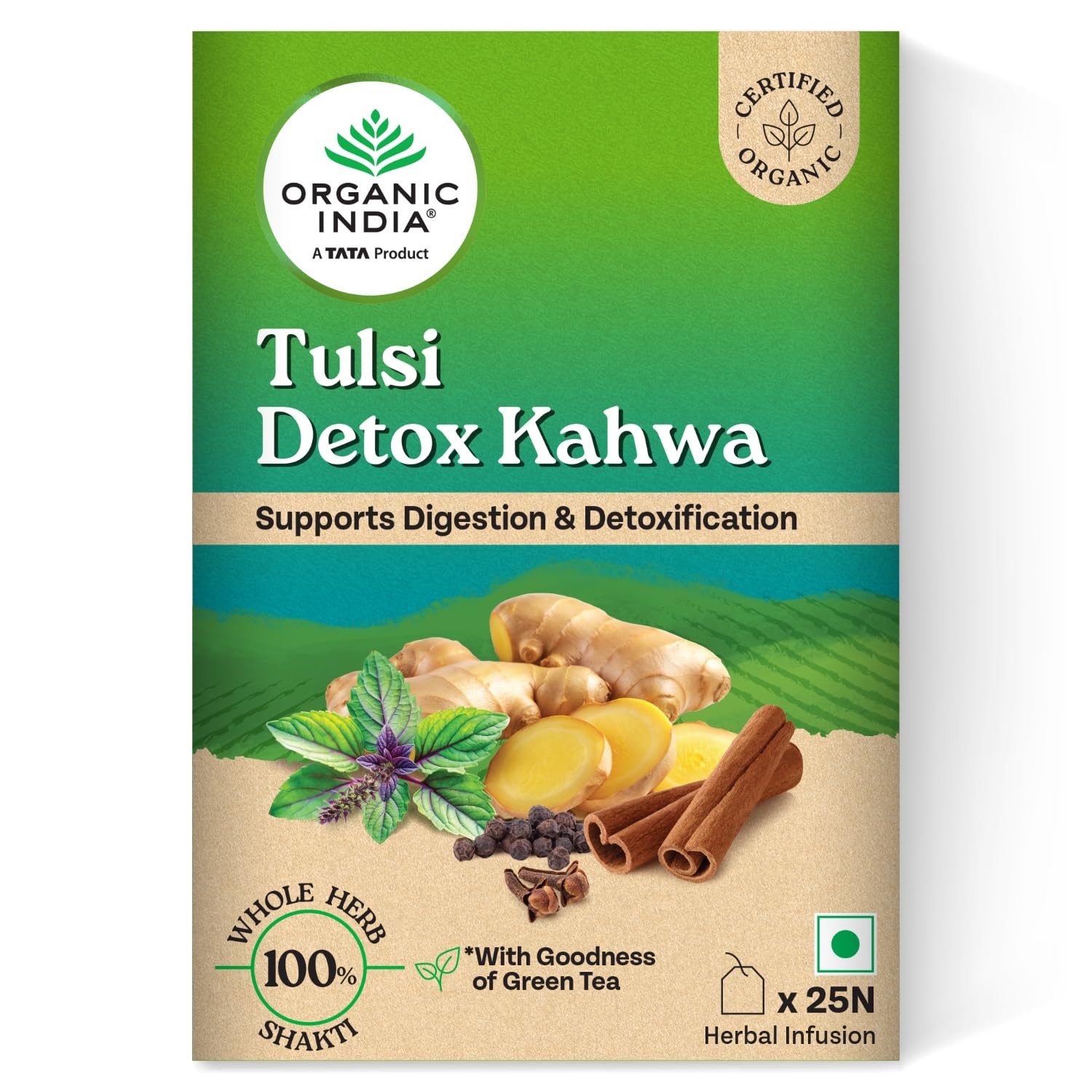ORGANIC INDIA TULSI DETOX KAHWA CLEANSE & COLD RELIEF IMPROVE DIGESTION & DETOXIFICATION 25 TEA BAGS