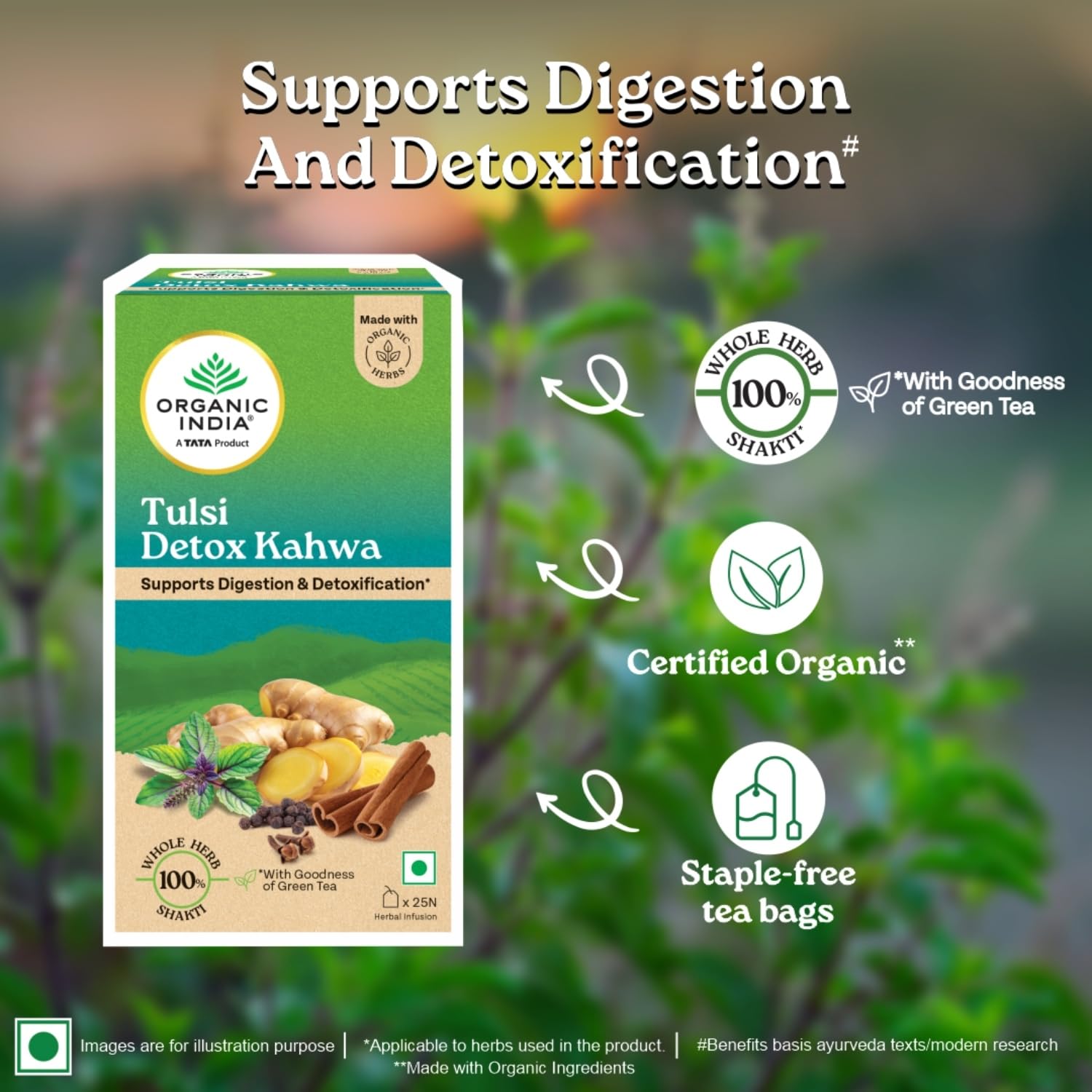 ORGANIC INDIA TULSI DETOX KAHWA CLEANSE & COLD RELIEF IMPROVE DIGESTION & DETOXIFICATION 25 TEA BAGS