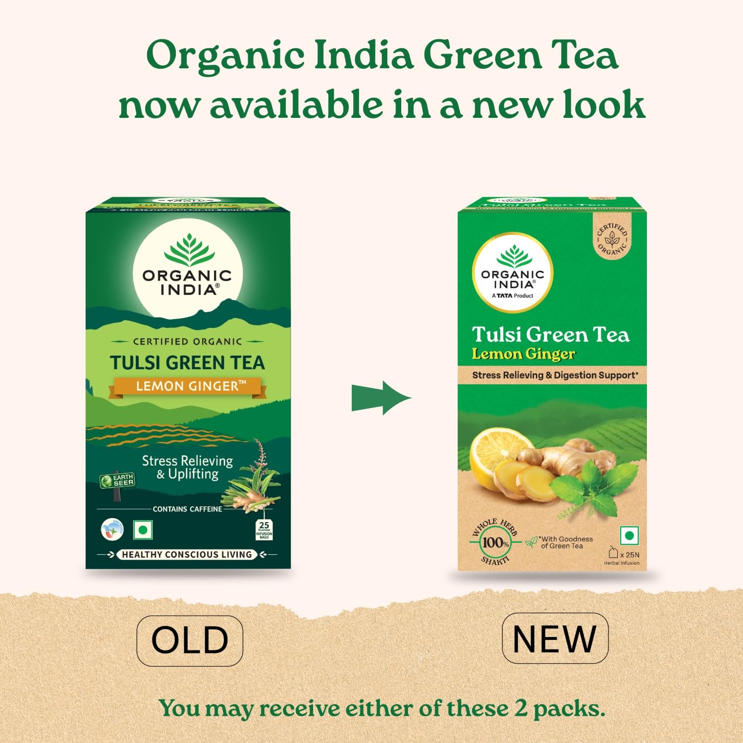 ORGANIC INDIA TULSI GREEN TEA LEMON GINGER - SUPPORTS DIGESTION, REFRESHING TASTE, 25 TEA BAGS
