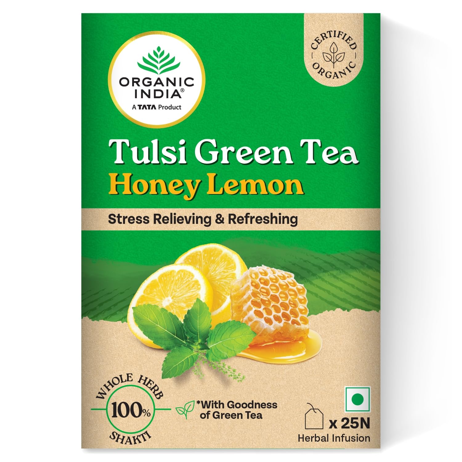 ORGANIC INDIA TULSI GREEN TEA HONEY LEMON 25 TEABAGS