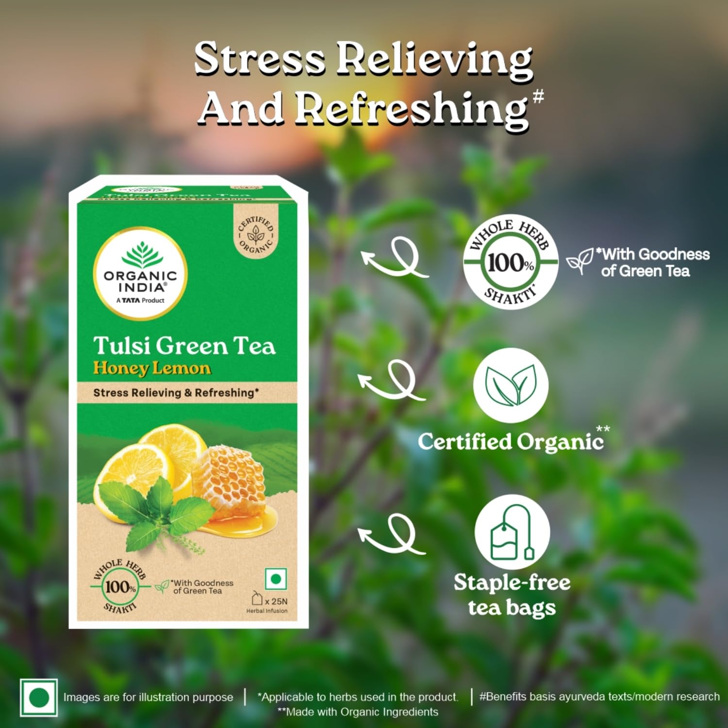 ORGANIC INDIA TULSI GREEN TEA HONEY LEMON 25 TEABAGS