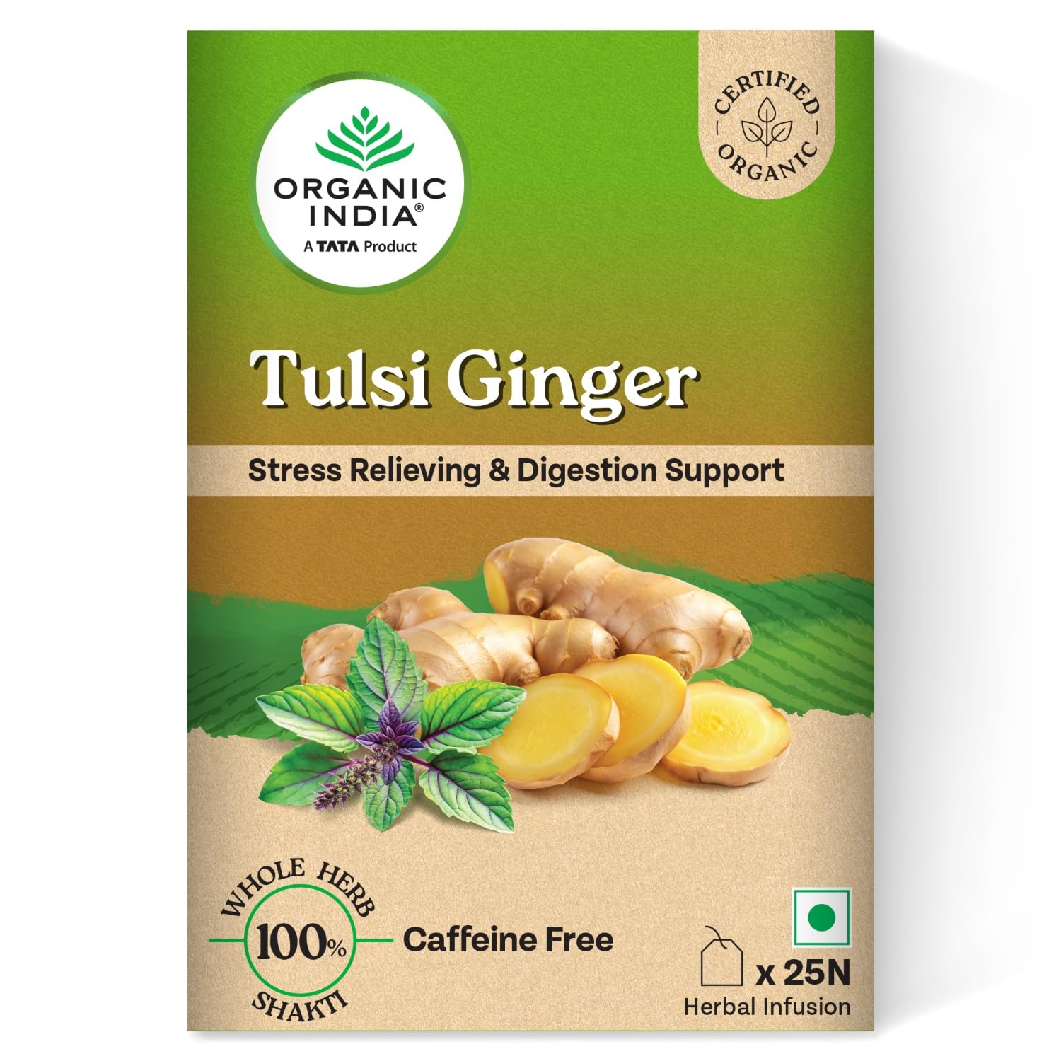 ORGANIC INDIA INFUSION TEA BAGS - TULSI GINGER, 25 BAGS