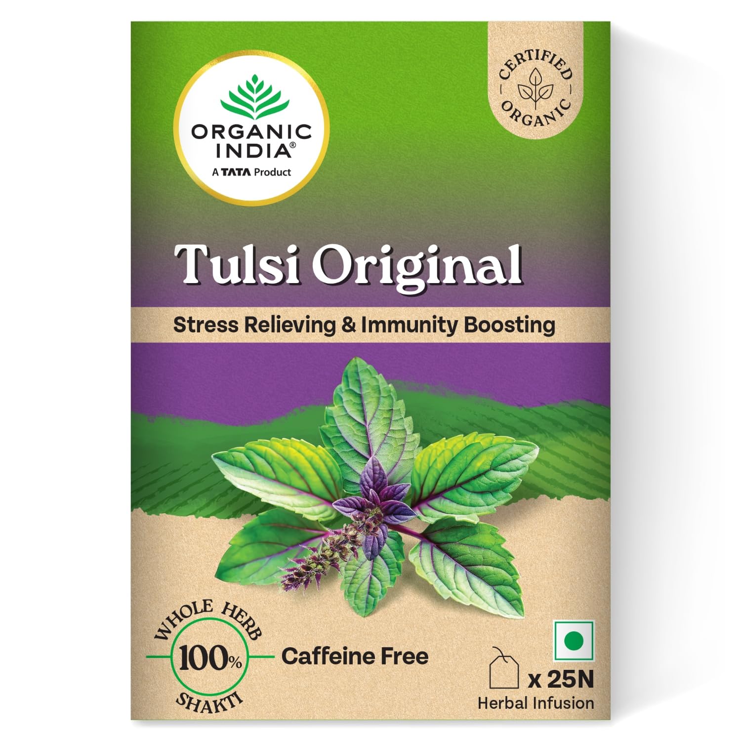 ORGANIC INDIA TULSI ORIGINAL CAFFEINE-FREE HERBAL TEA NATURAL DETOXIFIER,  25 TEA BAGS