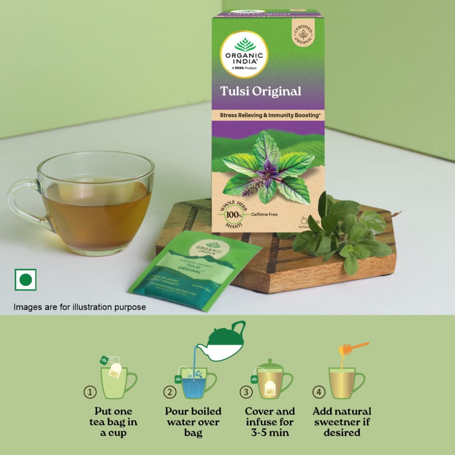 ORGANIC INDIA TULSI ORIGINAL CAFFEINE-FREE HERBAL TEA NATURAL DETOXIFIER,  25 TEA BAGS