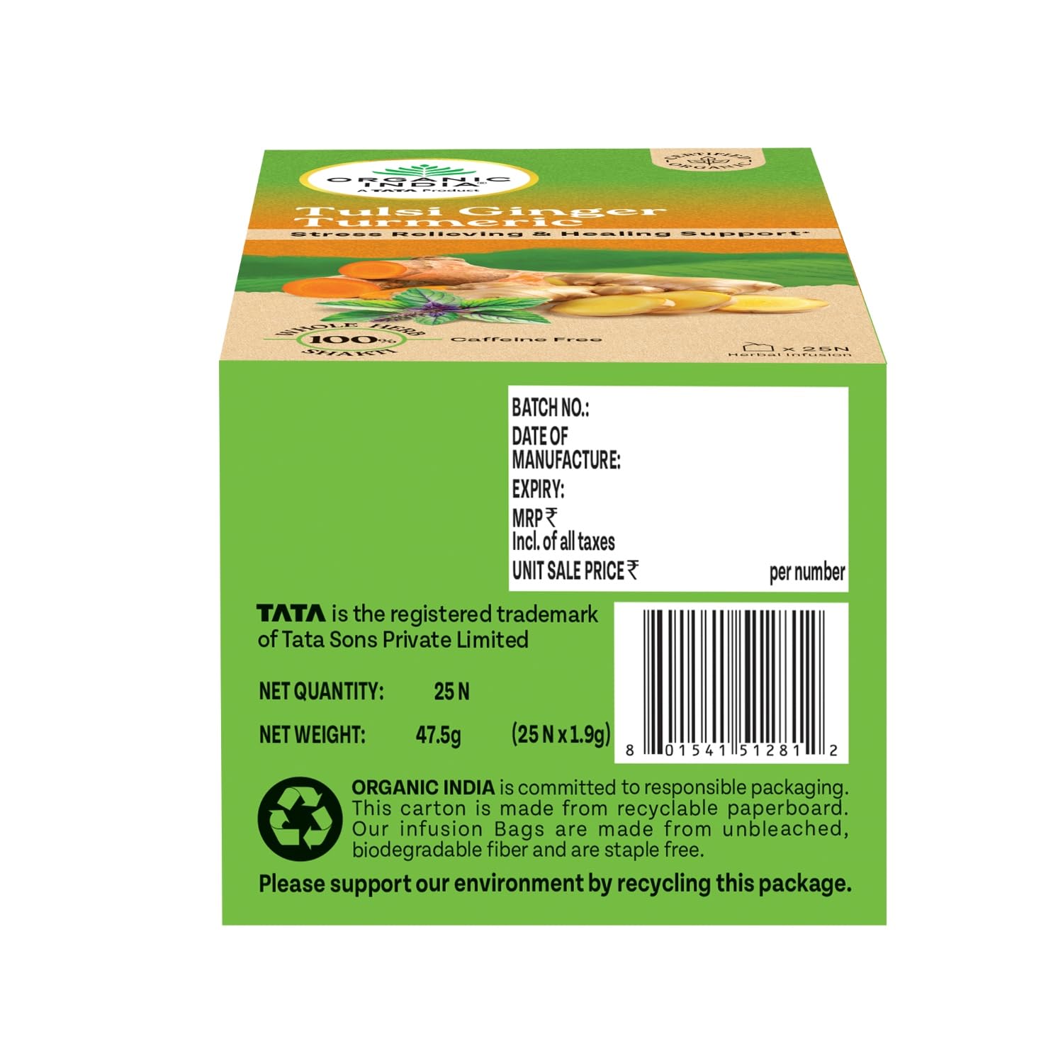 ORGANIC INDIA TULSI GINGER TURMERIC - 25 TEA BAGS