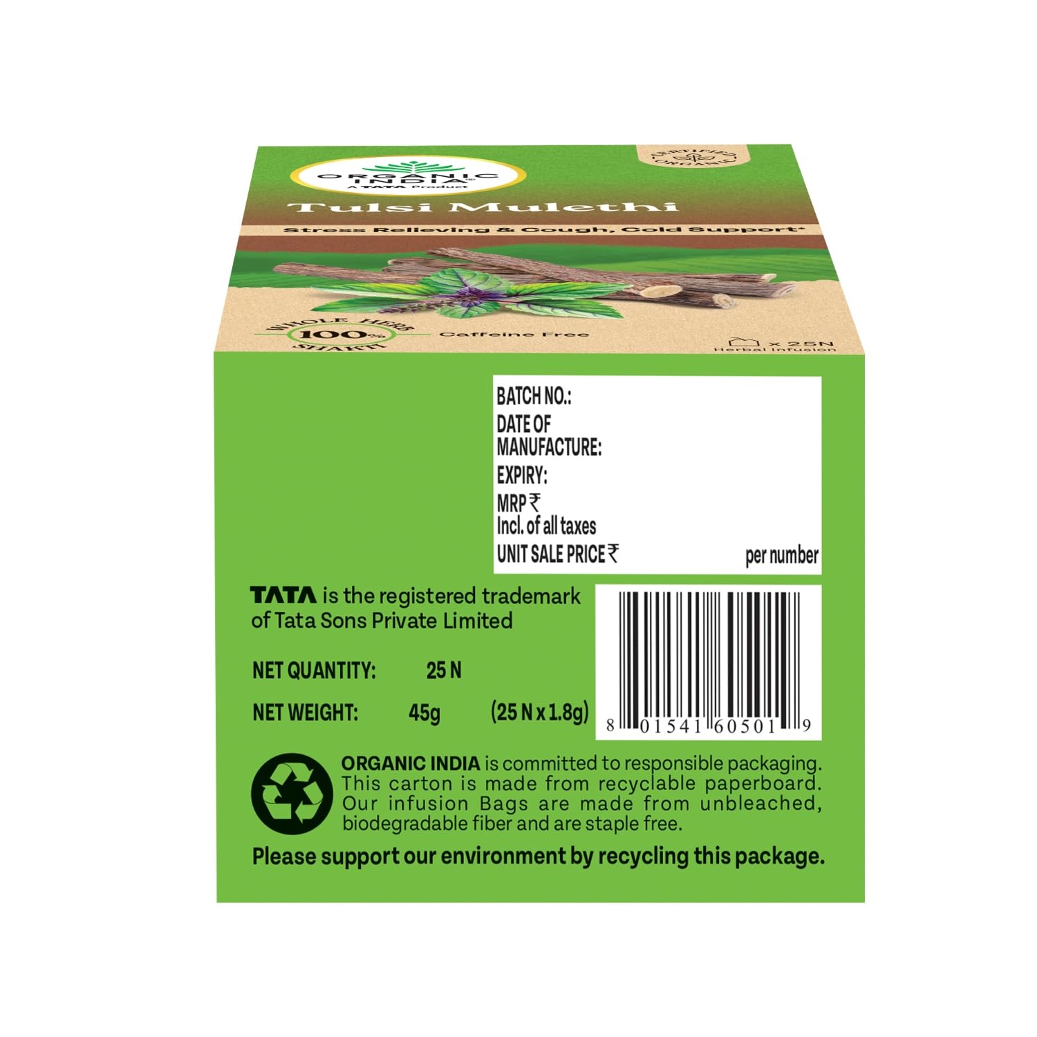 ORGANIC INDIA TULSI MULETHI, 25 TEA BAGS