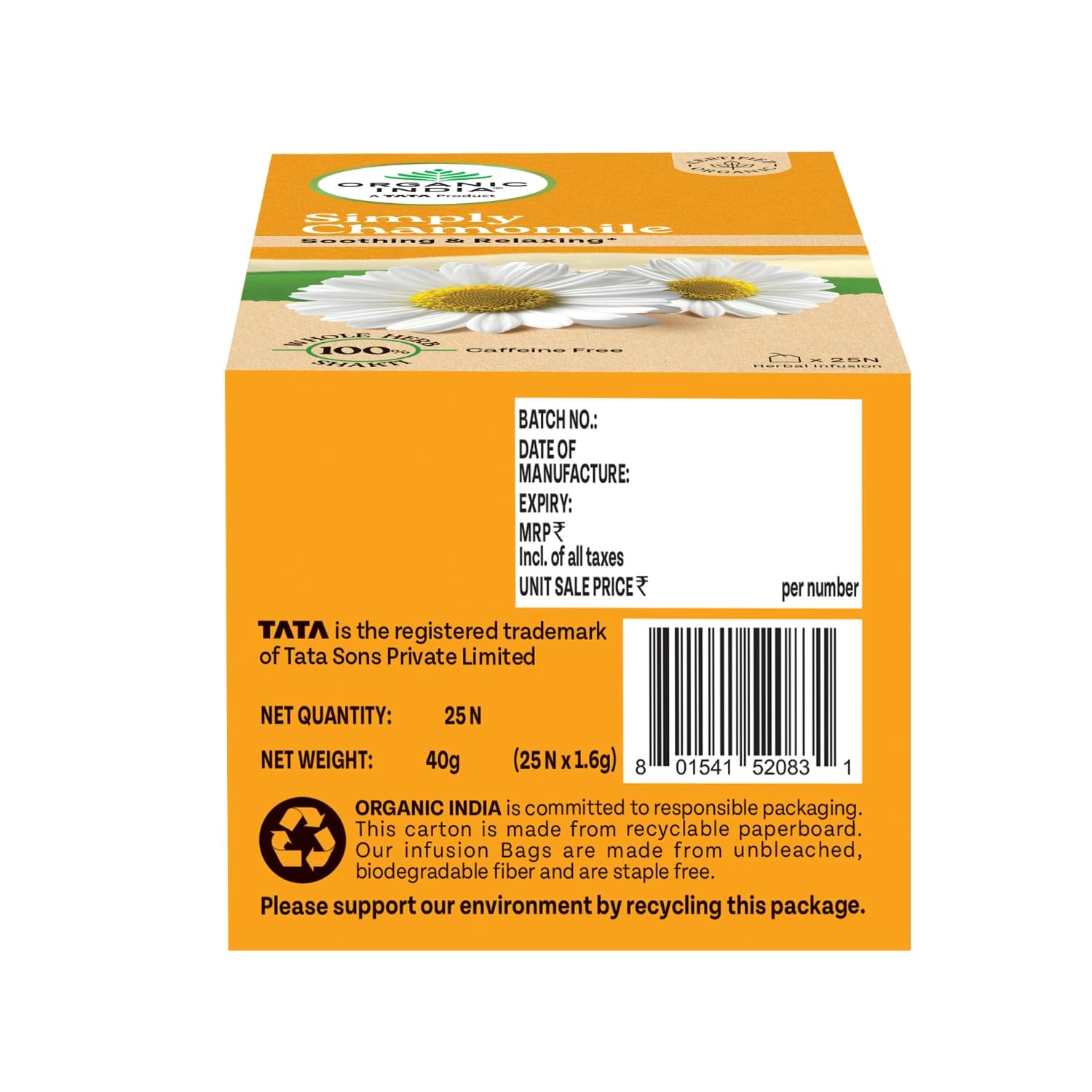 ORGANIC INDIA SIMPLY CHAMOMILE 25 TEA BAGS