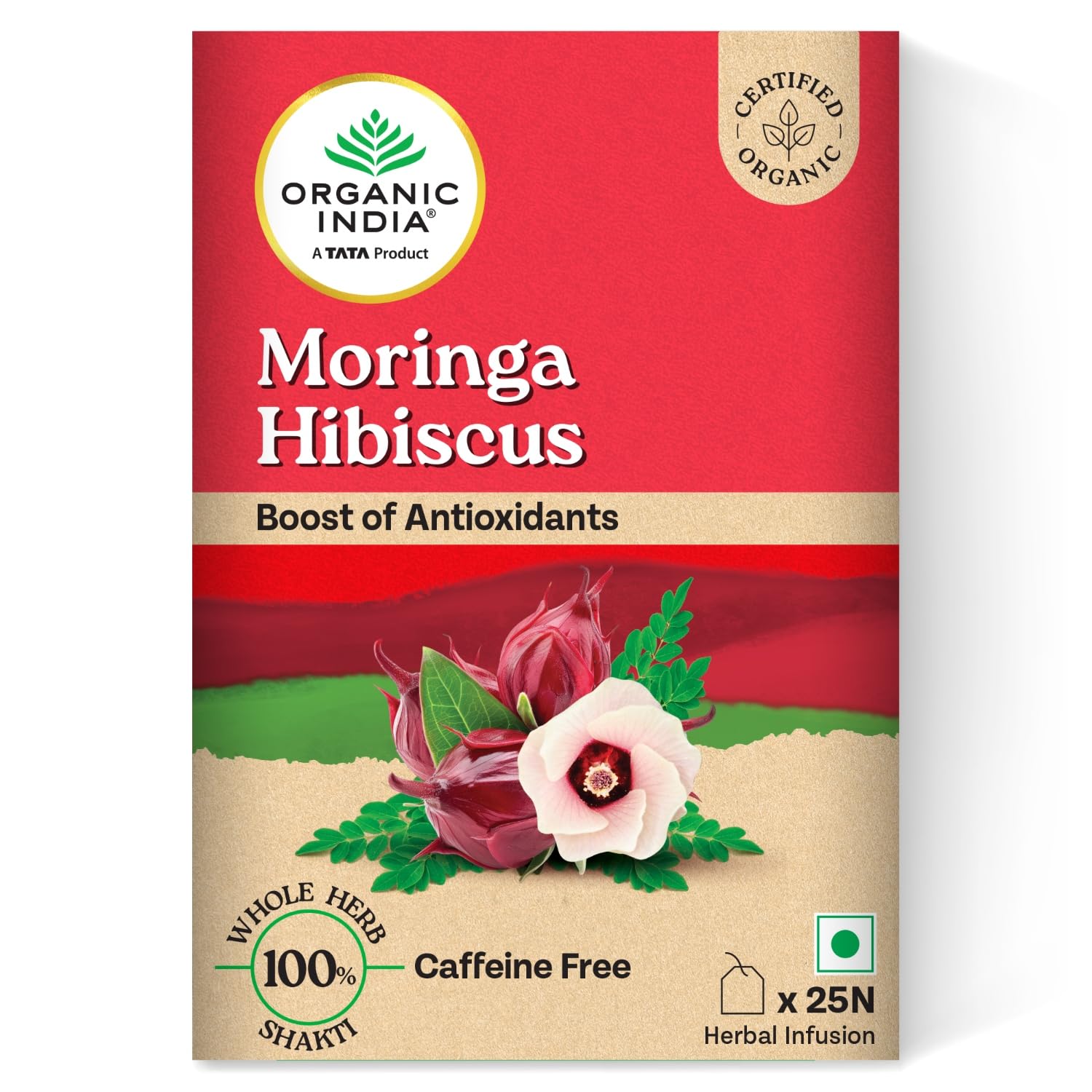 ORGANIC INDIA MORINGA HIBISCUS 25 TEA BAGS