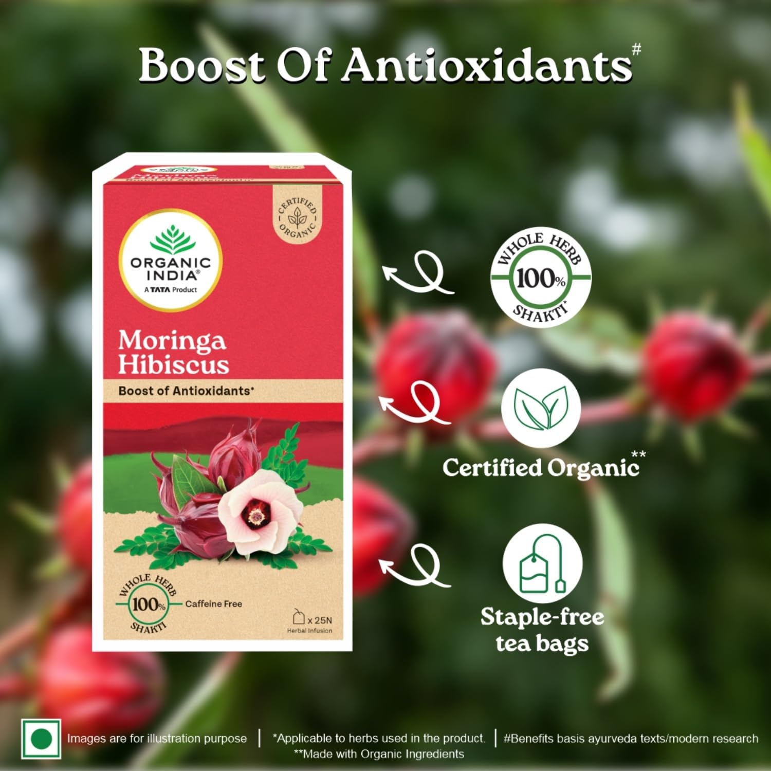 ORGANIC INDIA MORINGA HIBISCUS 25 TEA BAGS