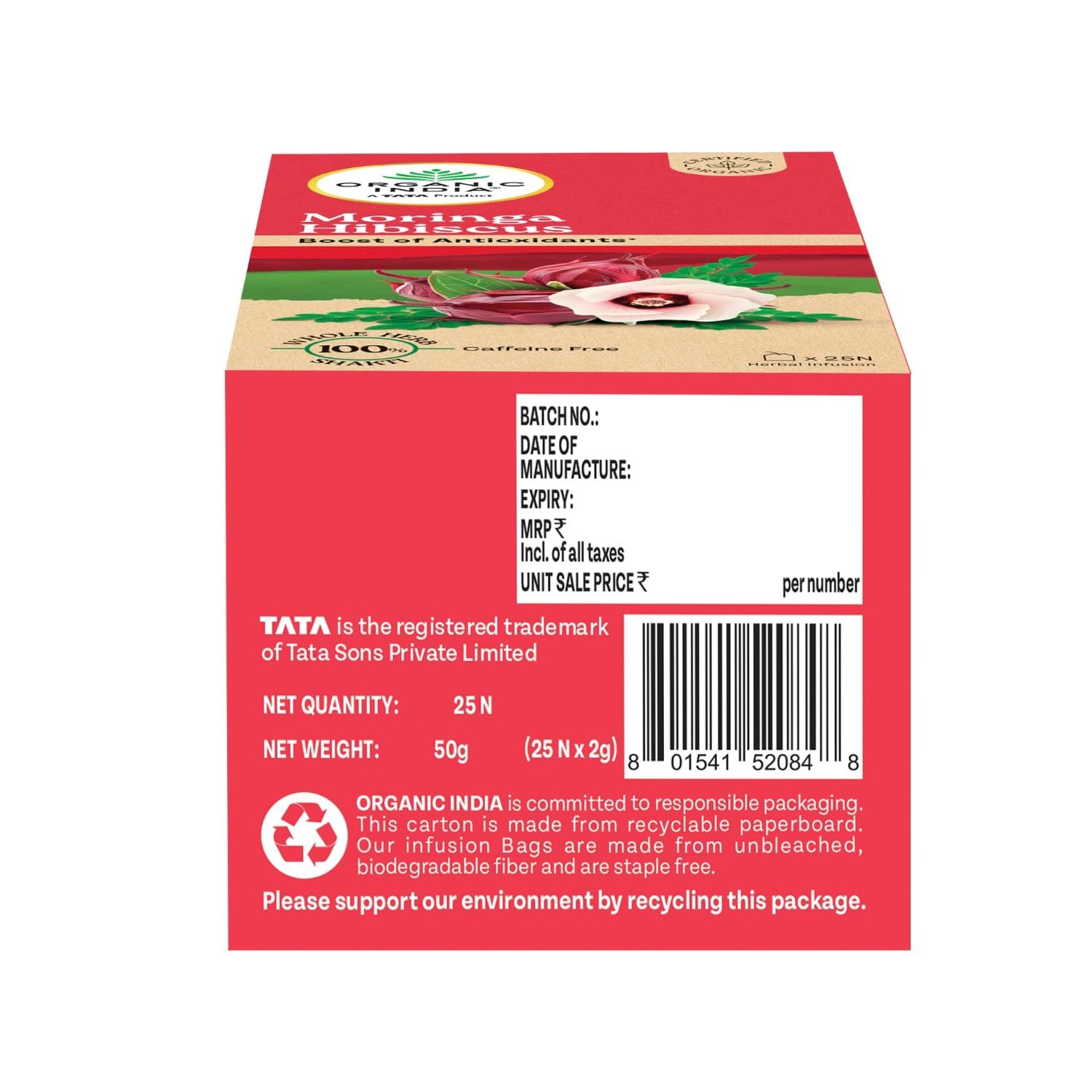 ORGANIC INDIA MORINGA HIBISCUS 25 TEA BAGS