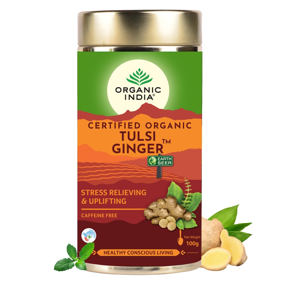 ORGANIC INDIA TULSI GINGER TEA RICH IN ANTIOXIDANTS, SUPPORTS DIGESTION, STRESS RELIEVING 100GM