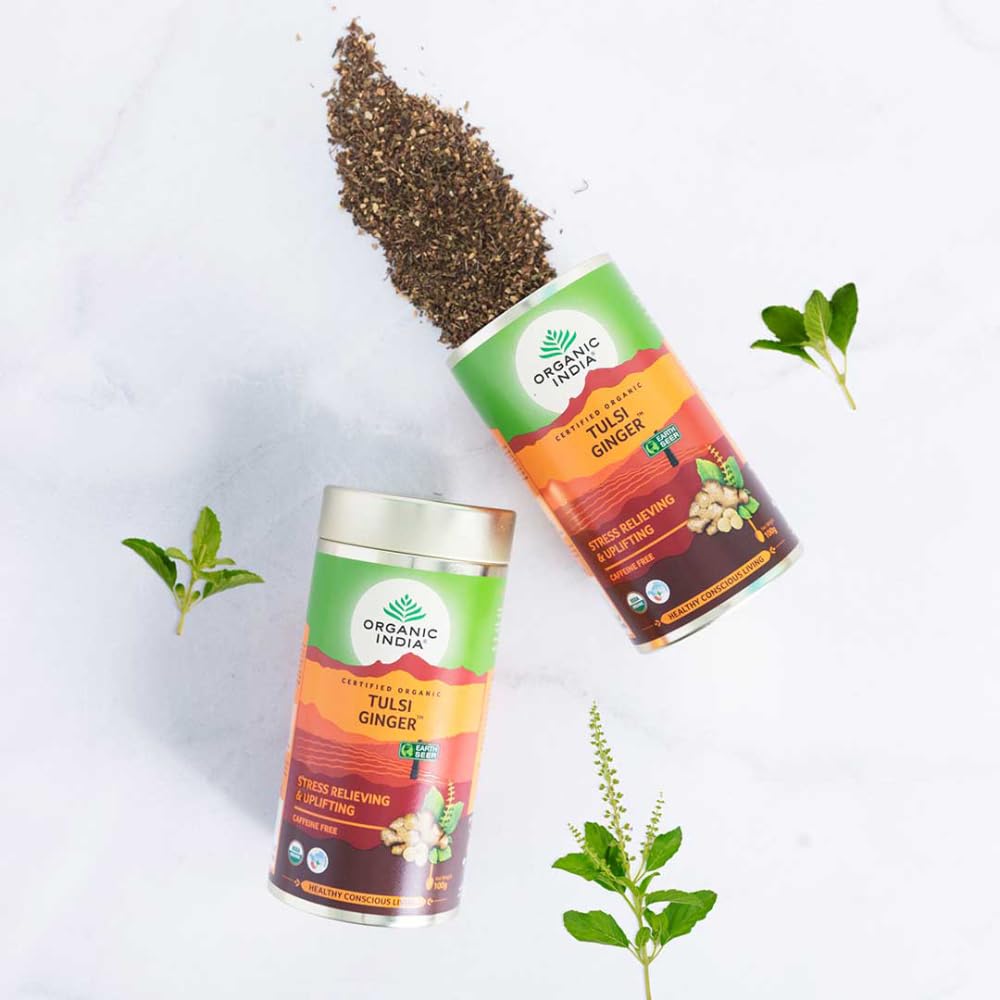 ORGANIC INDIA TULSI GINGER TEA RICH IN ANTIOXIDANTS, SUPPORTS DIGESTION, STRESS RELIEVING 100GM