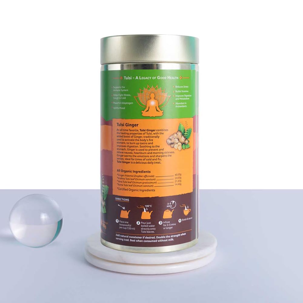 ORGANIC INDIA TULSI GINGER TEA RICH IN ANTIOXIDANTS, SUPPORTS DIGESTION, STRESS RELIEVING 100GM
