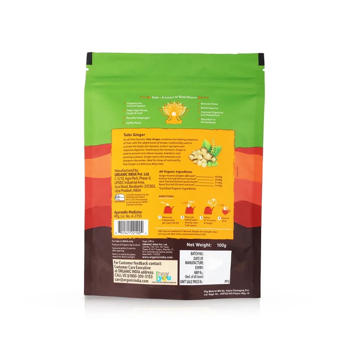 ORGANIC INDIA TULSI GINGER 100G ZIPPER