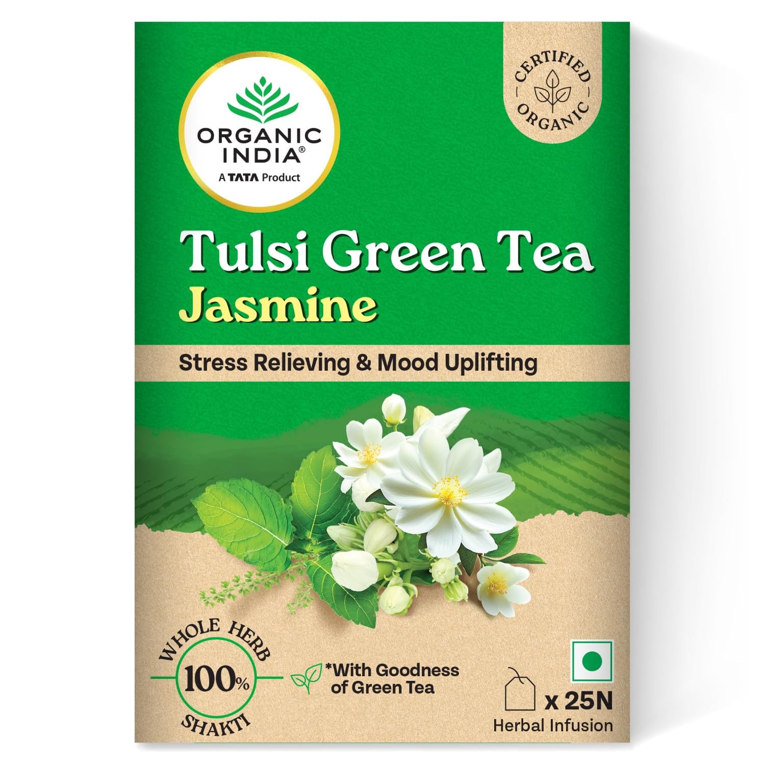 ORGANIC INDIA TULSI GREEN TEA, JASMINE, 25 TEA BAGS