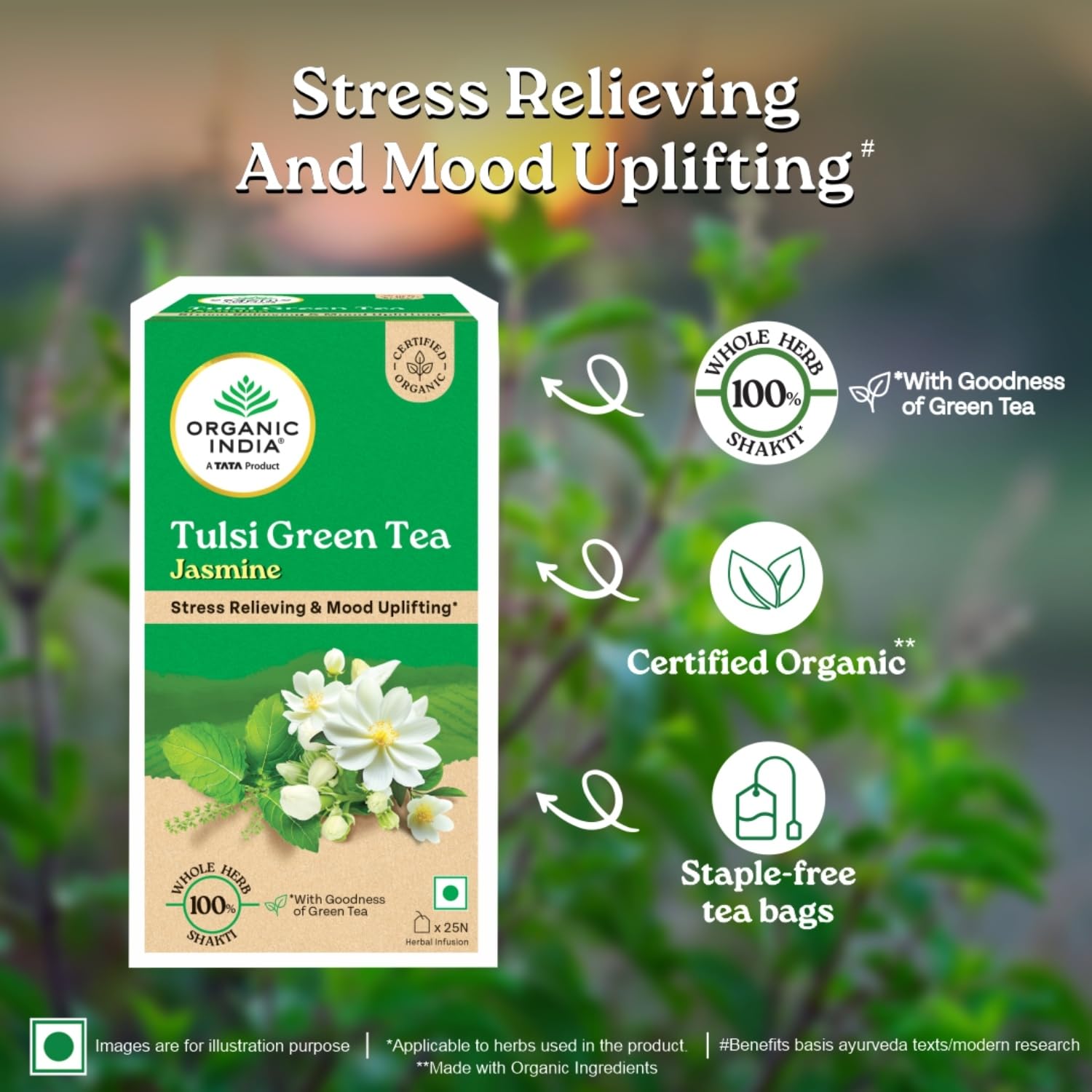 ORGANIC INDIA TULSI GREEN TEA, JASMINE, 25 TEA BAGS