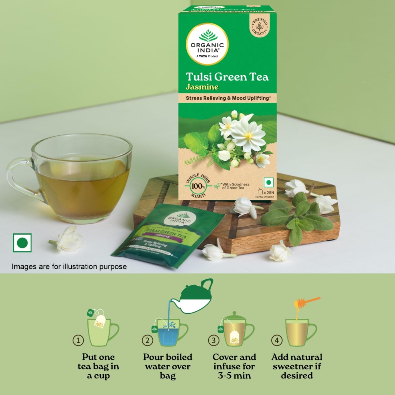 ORGANIC INDIA TULSI GREEN TEA, JASMINE, 25 TEA BAGS