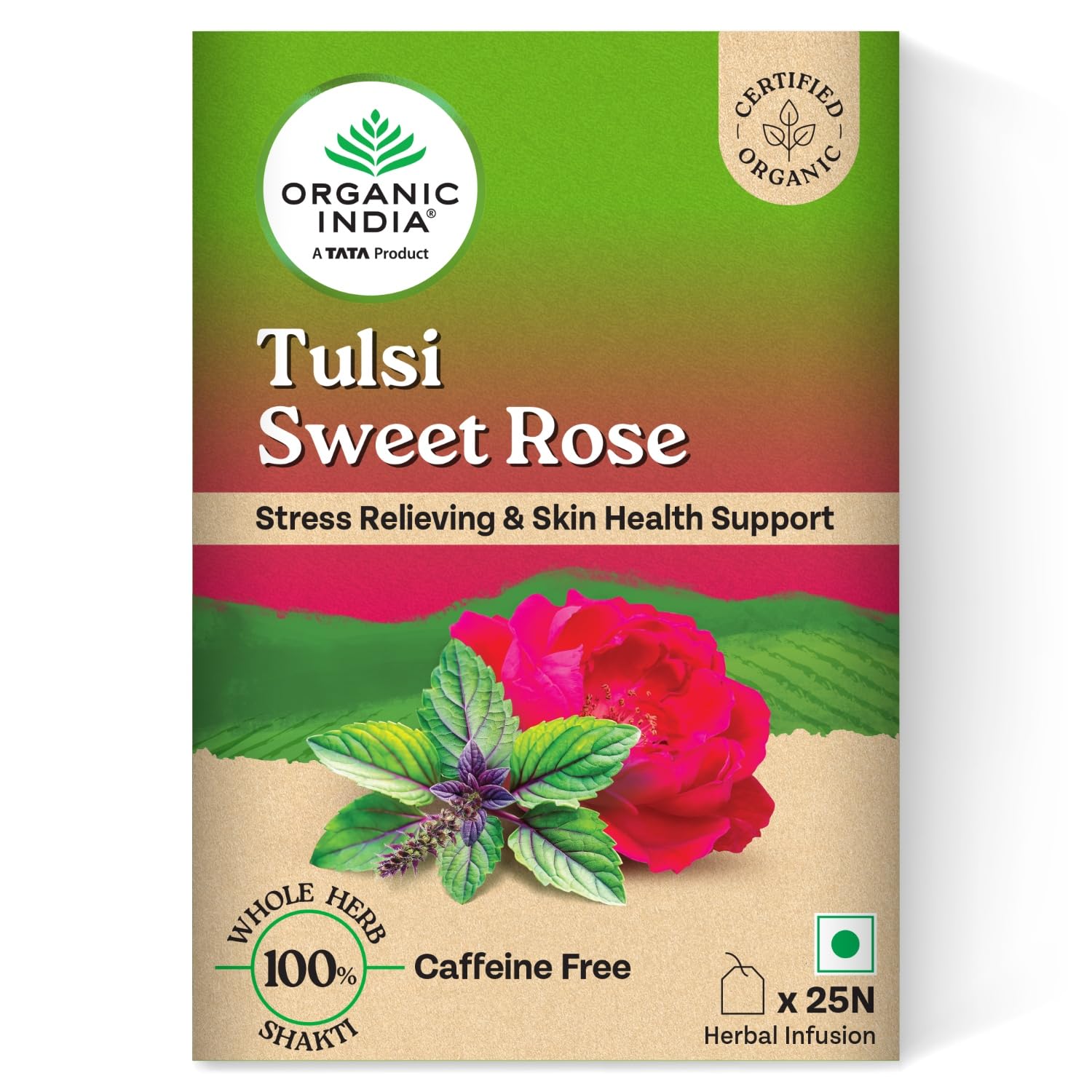 ORGANIC INDIA TULSI SWEET ROSE TEA 25 TEA BAGS