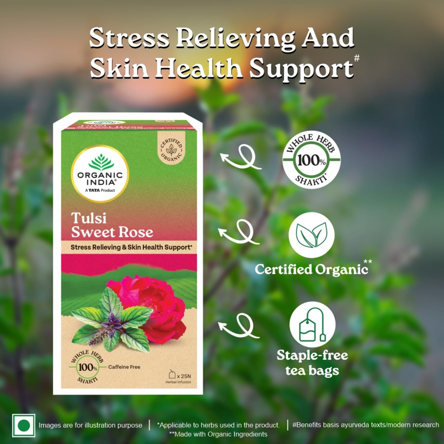 ORGANIC INDIA TULSI SWEET ROSE TEA 25 TEA BAGS