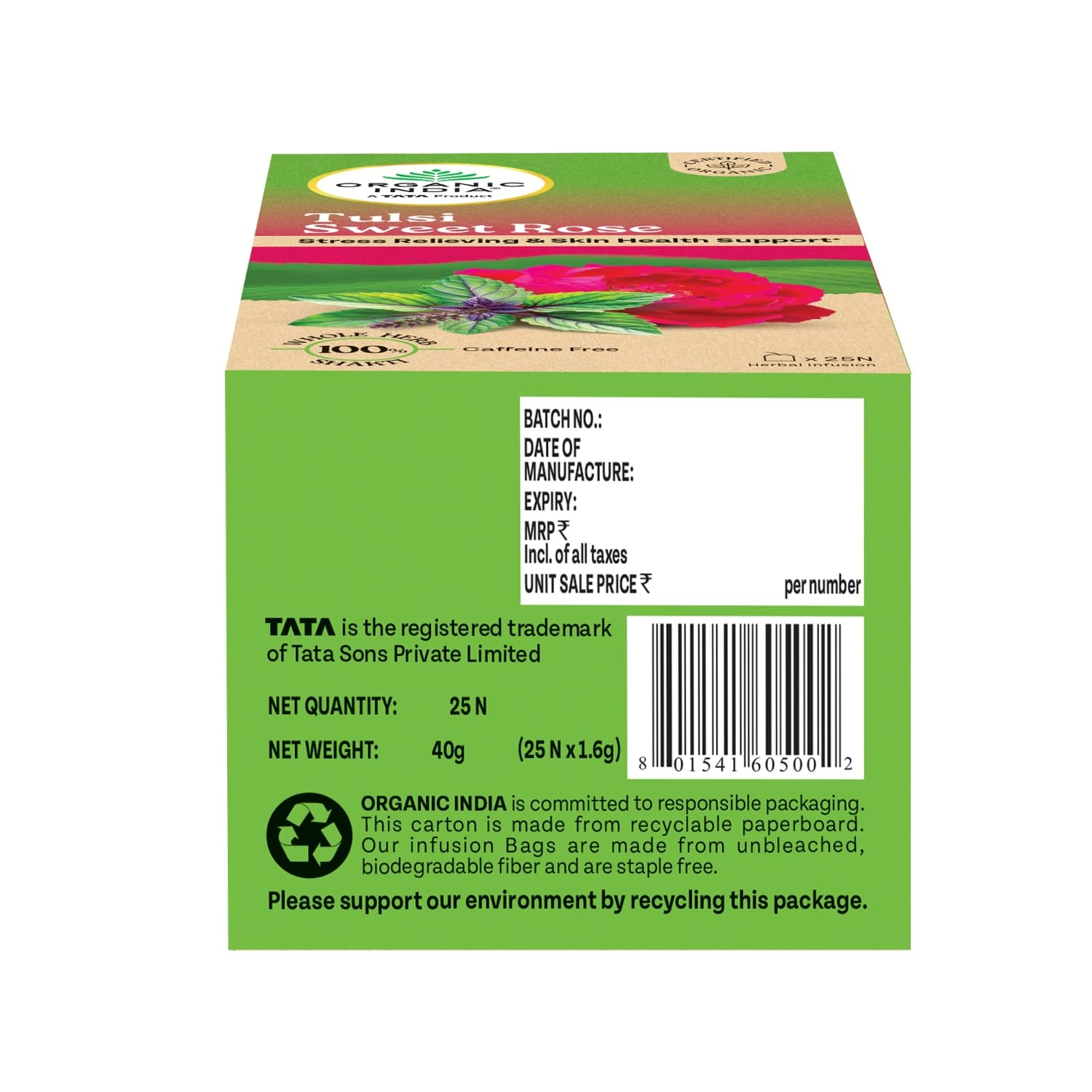 ORGANIC INDIA TULSI SWEET ROSE TEA 25 TEA BAGS