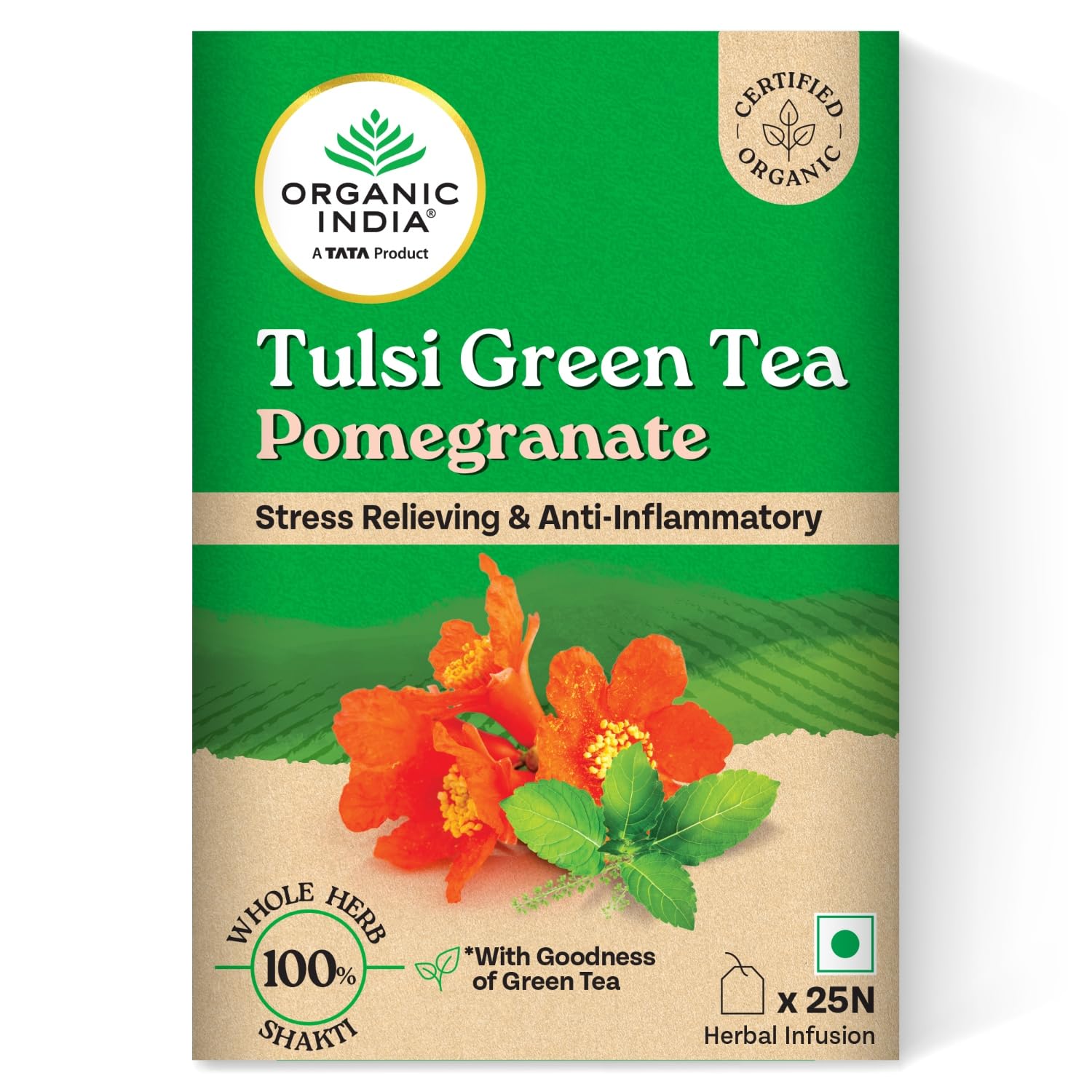ORGANIC INDIA TULSI GREEN TEA POMEGRANATE - 25 TEA BAGS