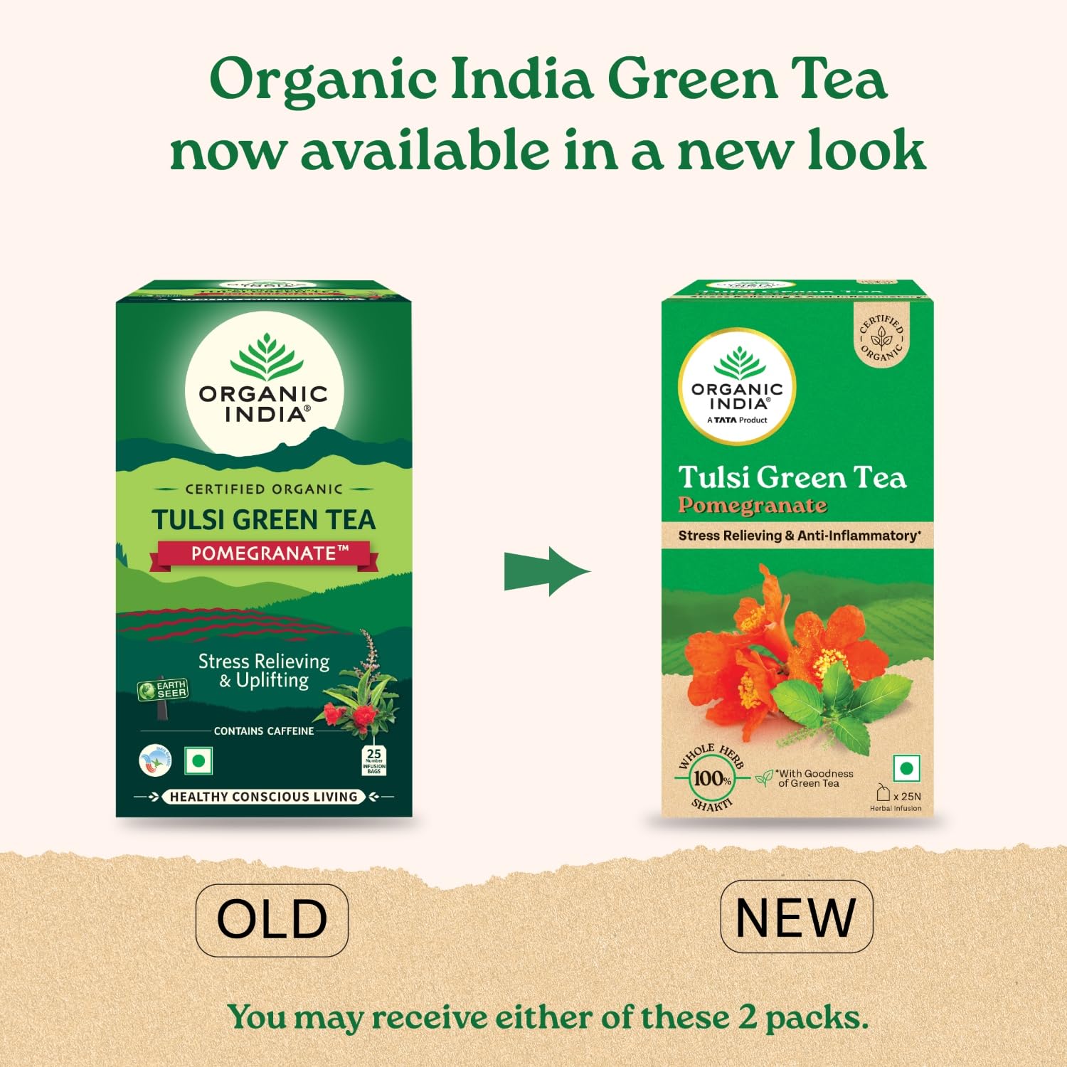 ORGANIC INDIA TULSI GREEN TEA POMEGRANATE - 25 TEA BAGS