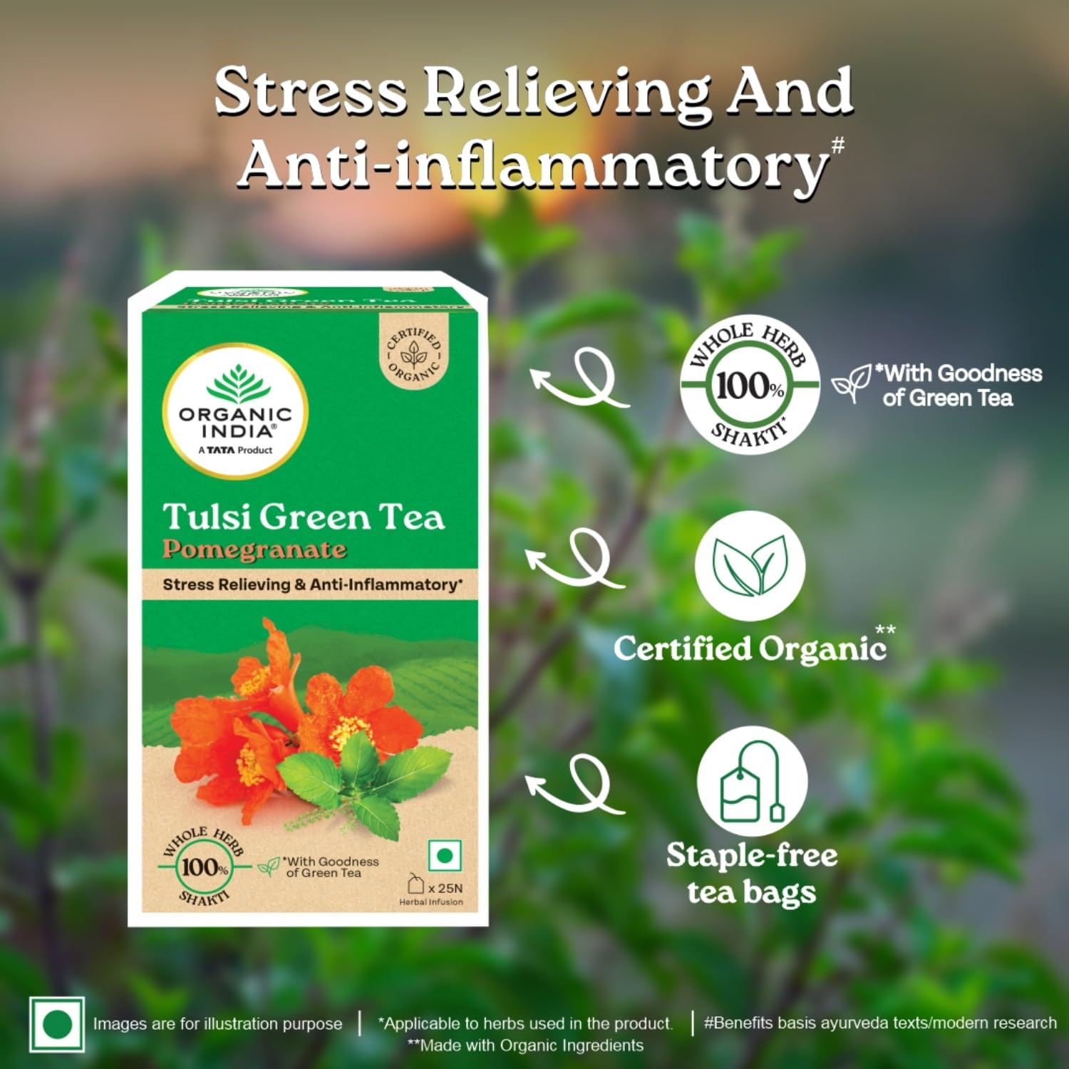 ORGANIC INDIA TULSI GREEN TEA POMEGRANATE - 25 TEA BAGS