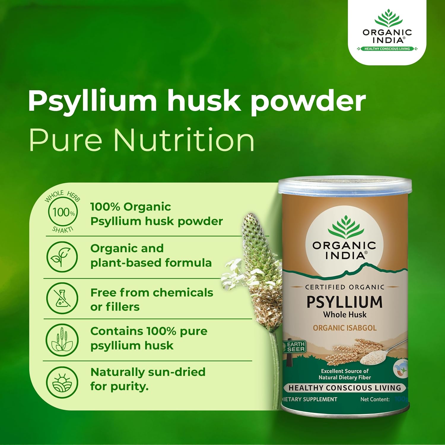 ORGANIC INDIA ISABGOL WHOLE PSYLLIUM HUSK POWDER - 100GM