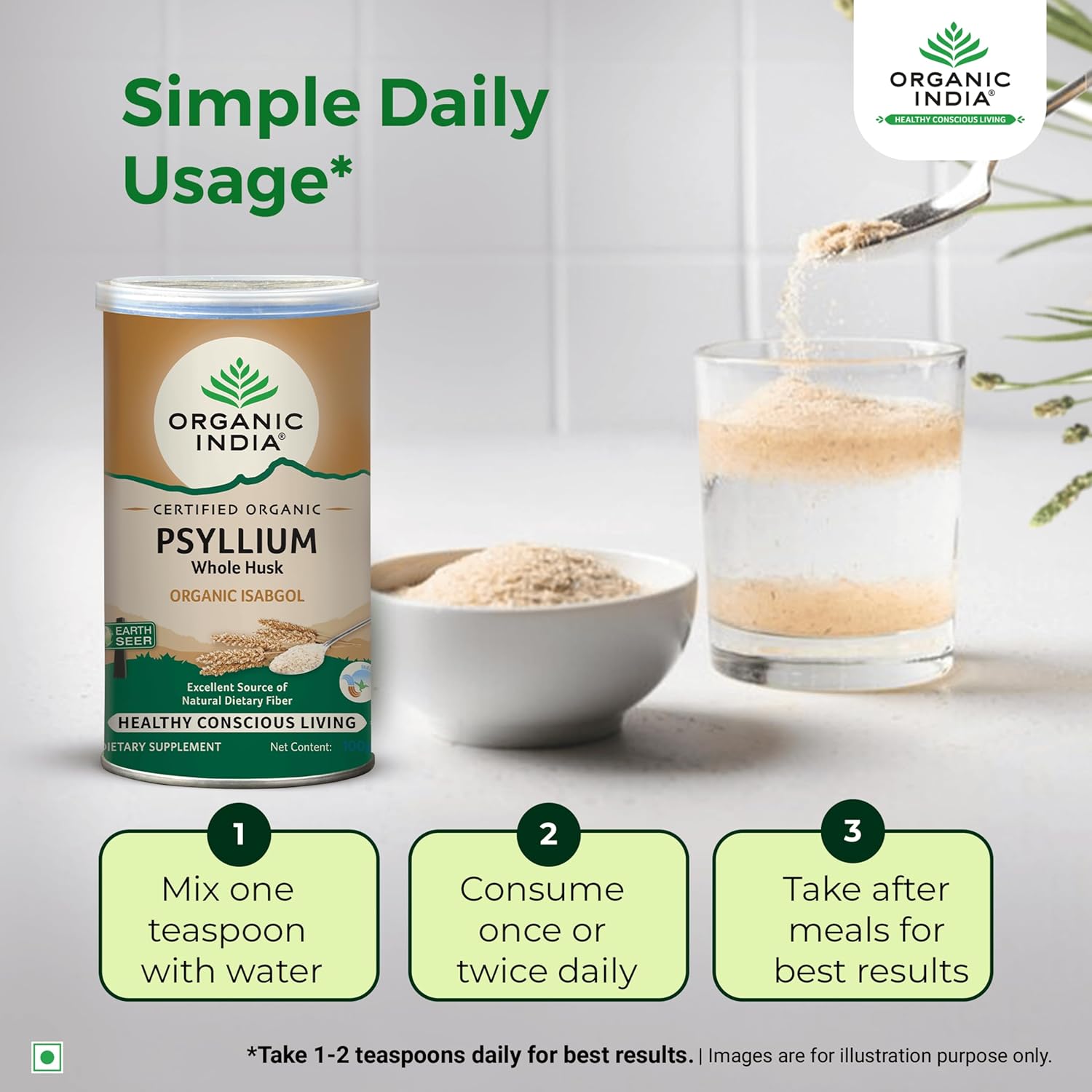 ORGANIC INDIA ISABGOL WHOLE PSYLLIUM HUSK POWDER - 100GM