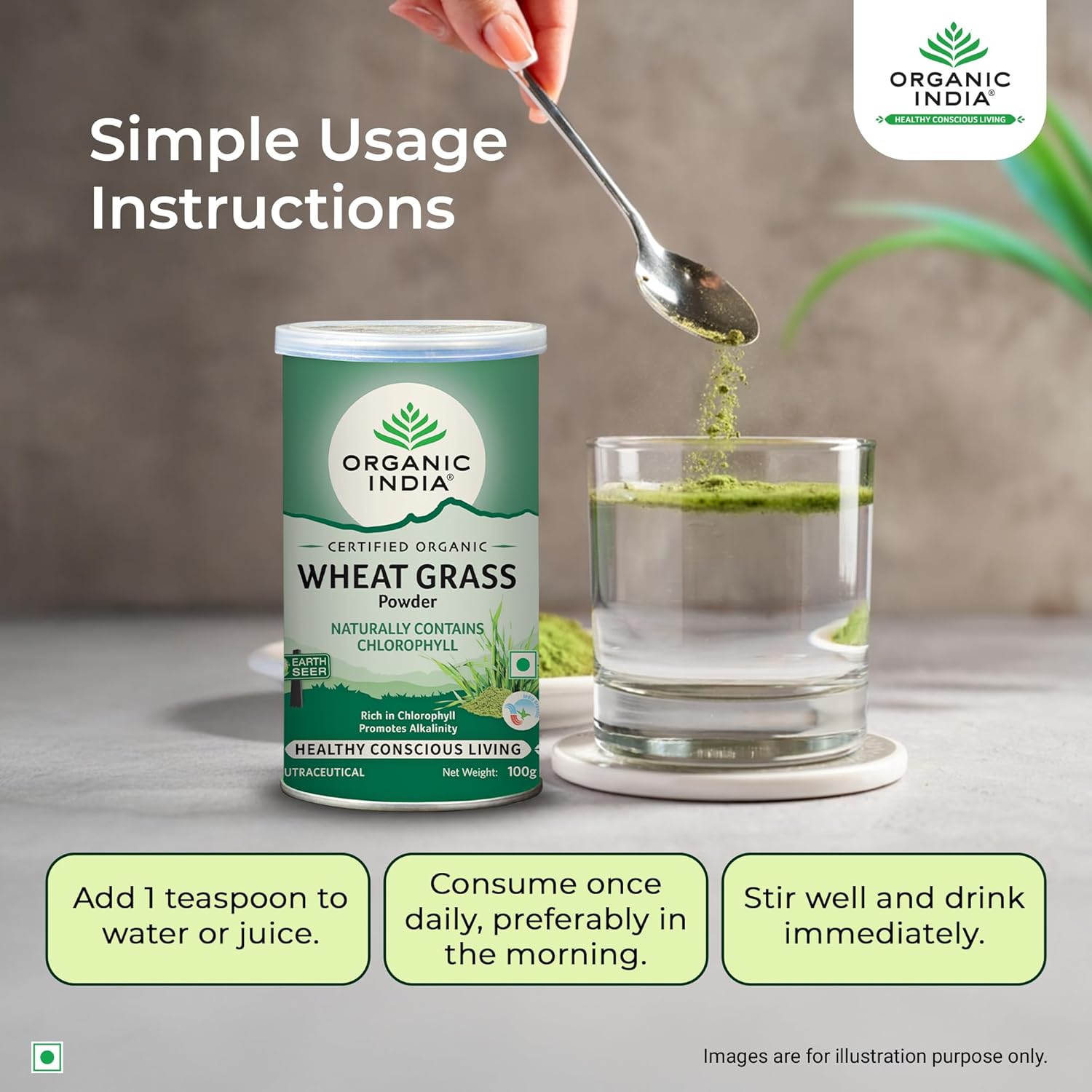 ORGANIC INDIA WHEAT GRASS POWDER- 100 GM