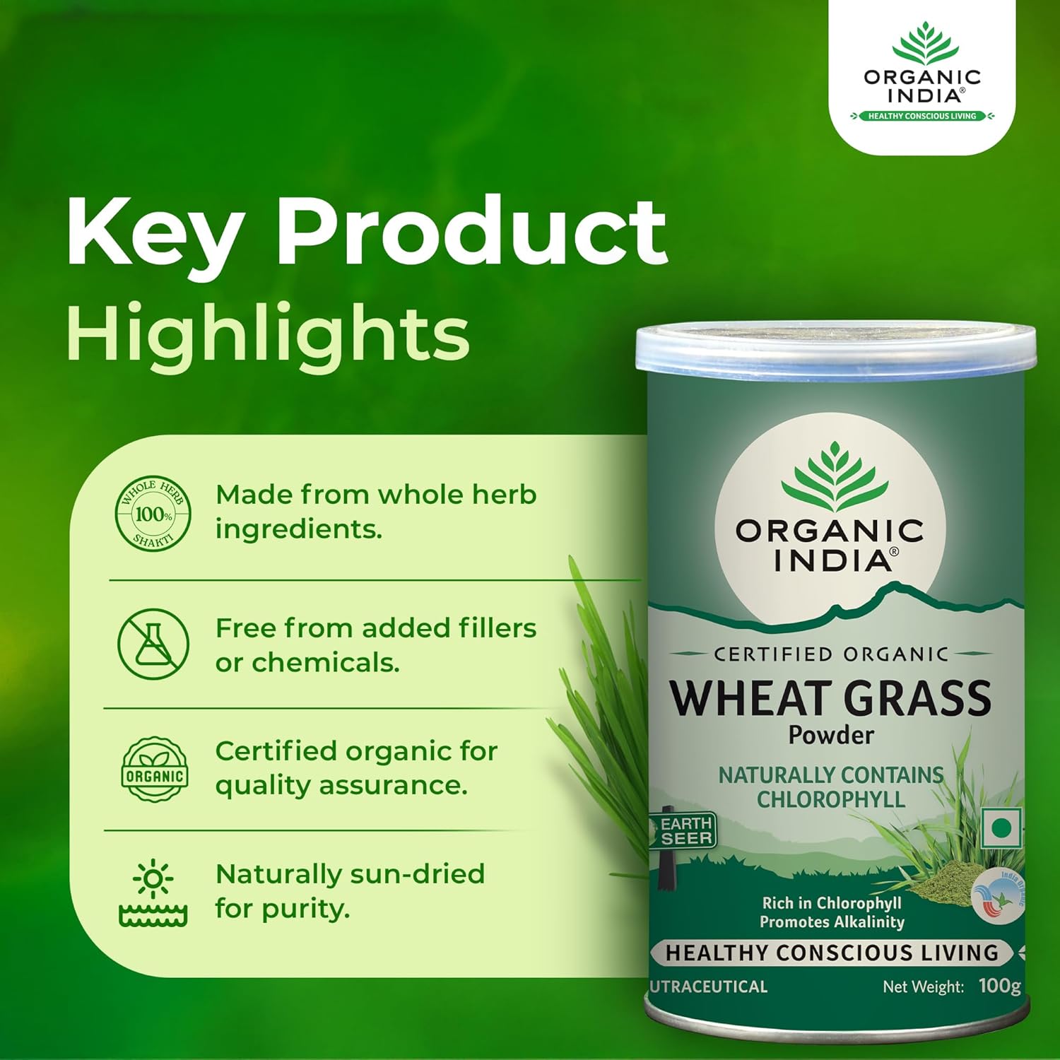 ORGANIC INDIA WHEAT GRASS POWDER- 100 GM