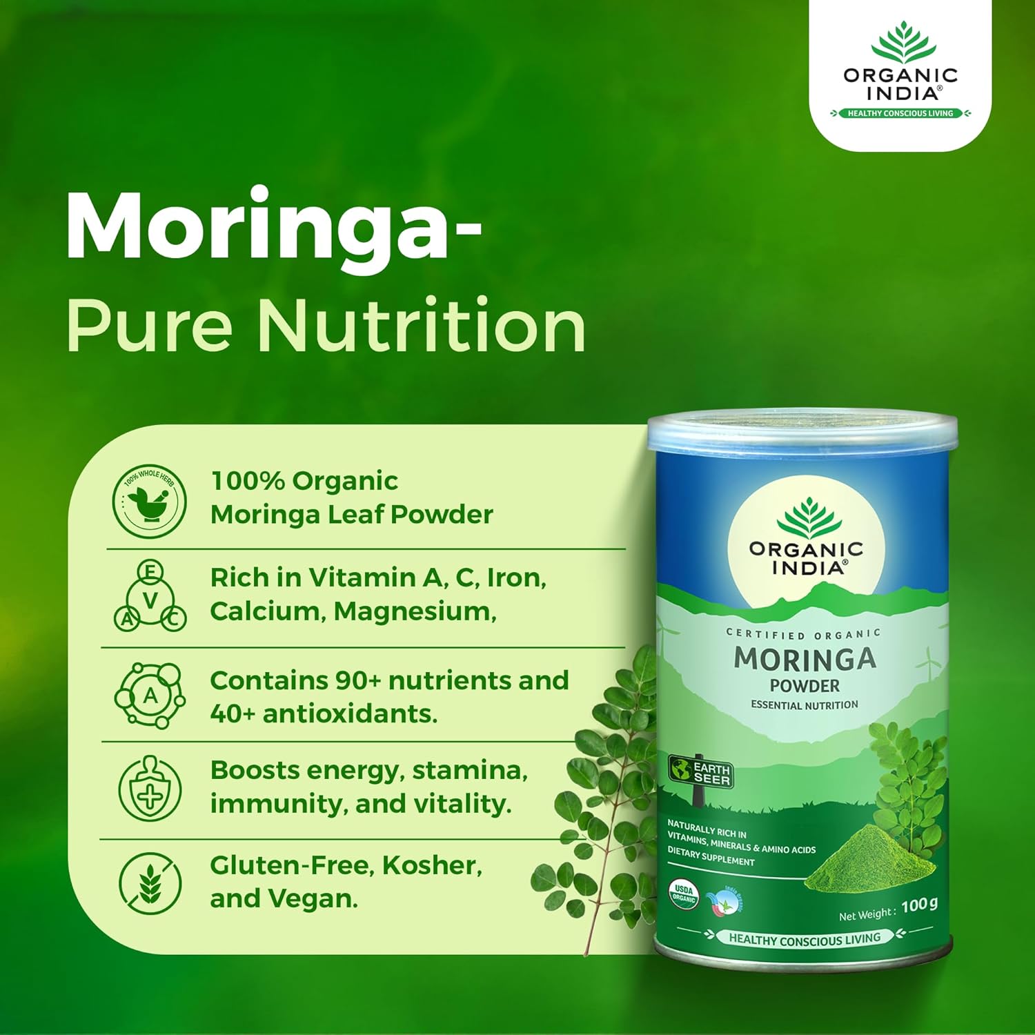 ORGANIC INDIA MORINGA POWDER - 100 GM