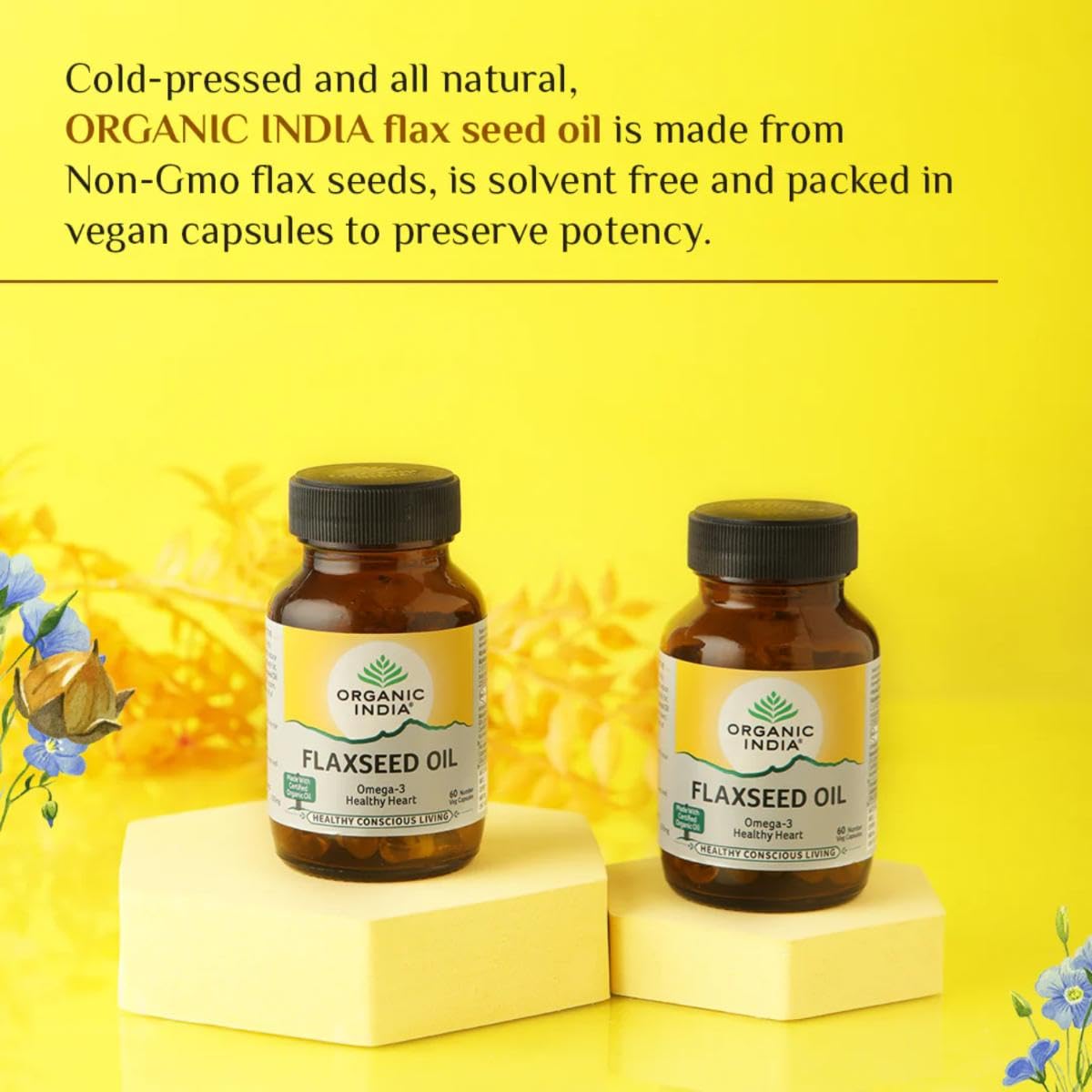 ORGANIC INDIA FLAXSEED OIL NATURAL OMEGA-3, HELPS REDUCE CHOLESTEROL, SUPPORTS HEALTHY SKIN 60 CAPSU