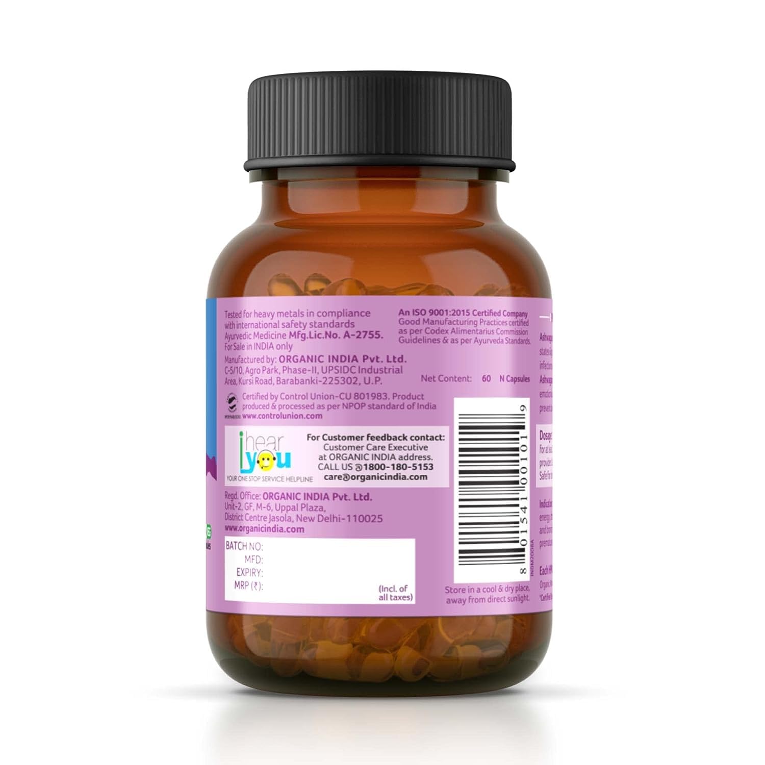 ORGANIC INDIA PURE ASHWAGANDHA ROOT 60 CAPSULES