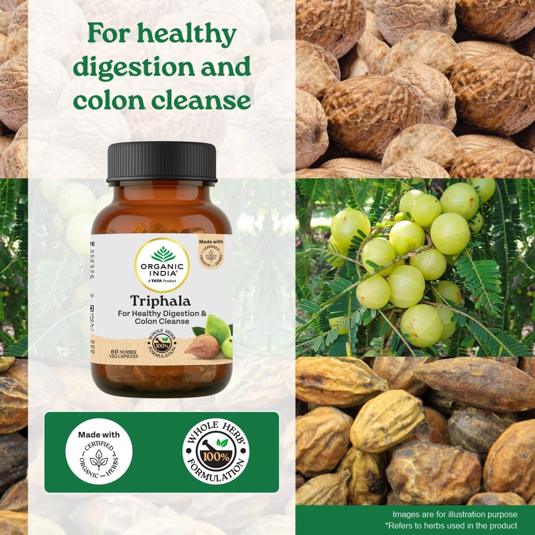ORGANIC INDIA TRIPHALA CAPSULES SUPPORTS IMMUNE SYSTEM, COLON & DIGESTION,& GUT HEALTH 60 CAPSULES
