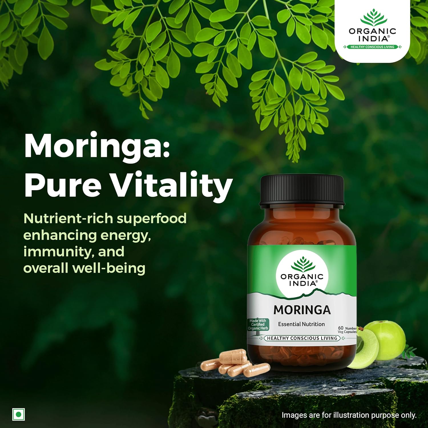 ORGANIC INDIA MORINGA ESSENTIAL NUTRITION -PACK OF 60 VEG CAPSULES