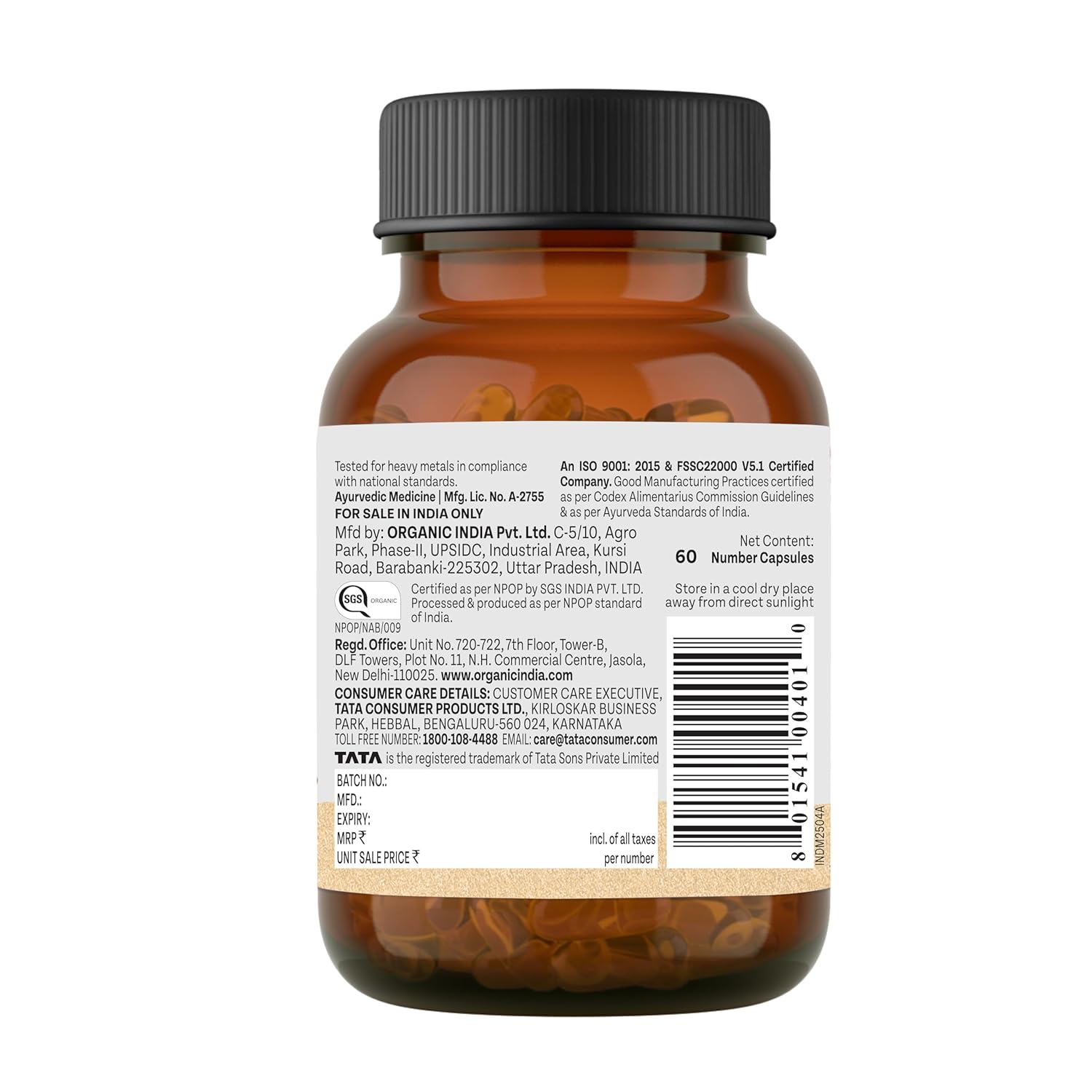 ORGANIC INDIA BOWELCARE - 60 CAPSULES BOTTLE