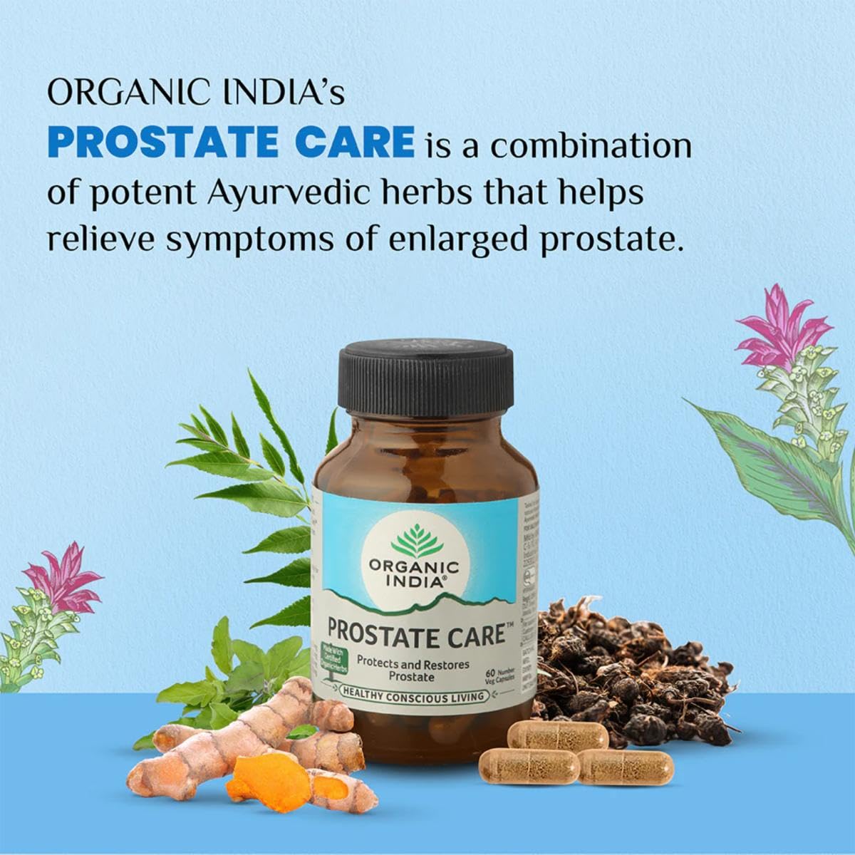 ORGANIC INDIA PROSTATE CARE  SUPPORTS HEALTHY PROSTATE & URINARY TRACT FUNCTION 60 CAPSULES