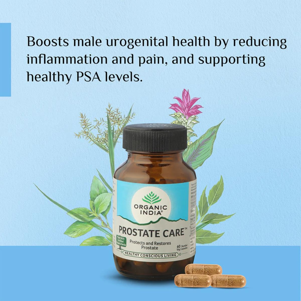 ORGANIC INDIA PROSTATE CARE  SUPPORTS HEALTHY PROSTATE & URINARY TRACT FUNCTION 60 CAPSULES